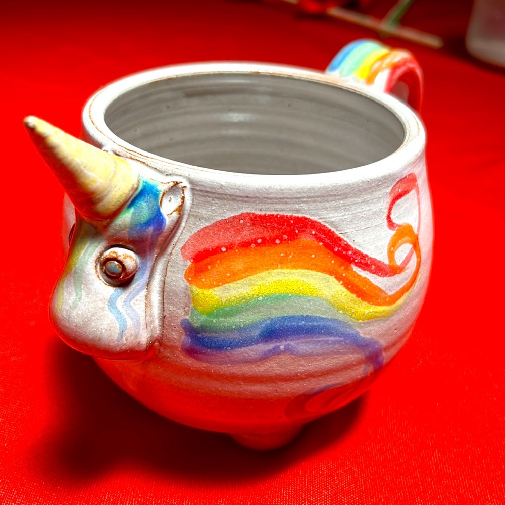 MudWorks Pottery | Unicorn The Elwood Rainbow Mug Made by Hand Pre-owned